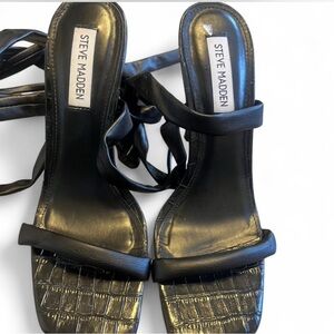 Steve Madden Black Lace-Up Square Toe Heels